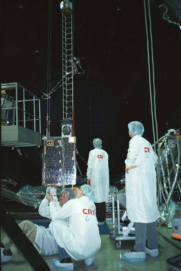 Engineers testing the Ørsted satellite at IABG