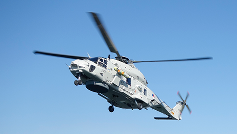 RNLAF NH90 helicopter with Terma Aircraft Survivability Equipment.