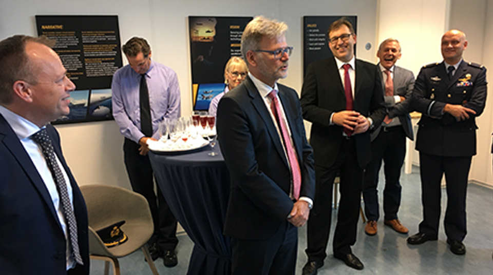 Terma employees celebrate Electronic Warfare repair facility at RNLAF Main Support Base Woensdrecht.