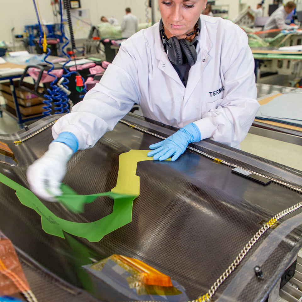 Terma employee manufacturing aerostructures for the F-35.