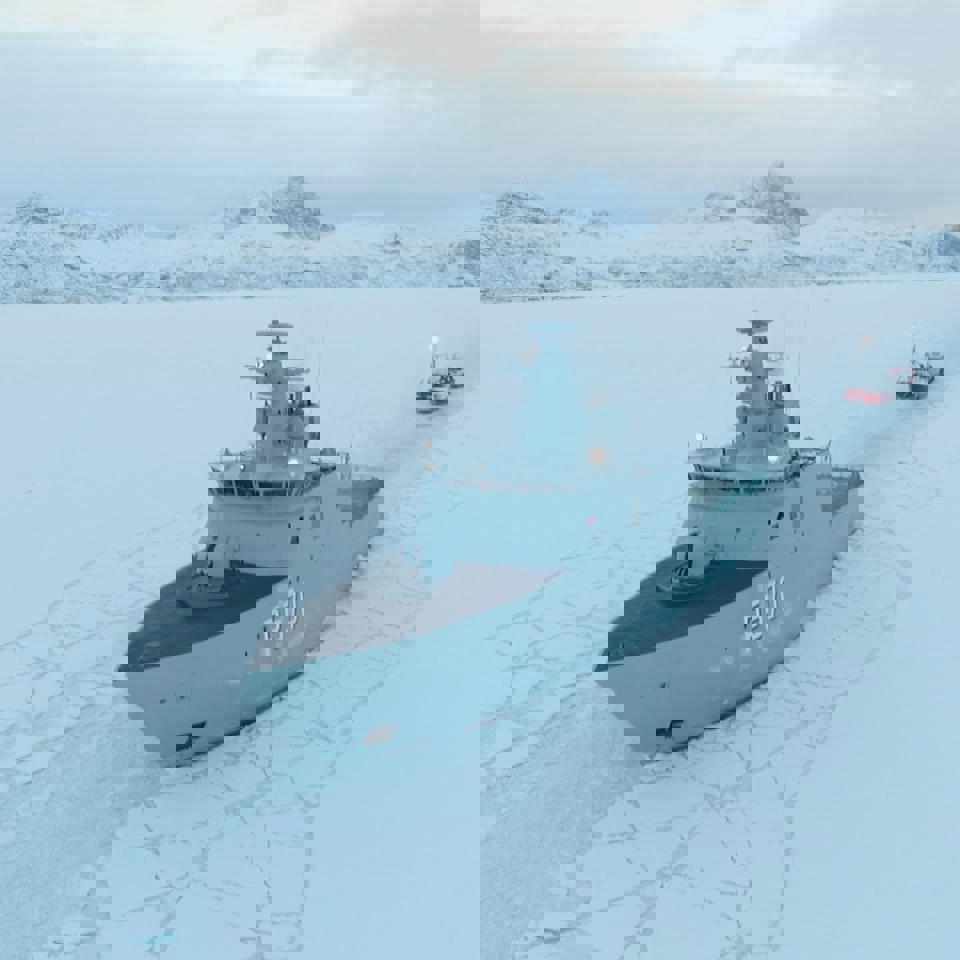 Icebreaking by the Royal Danish Navy in the Arctic.