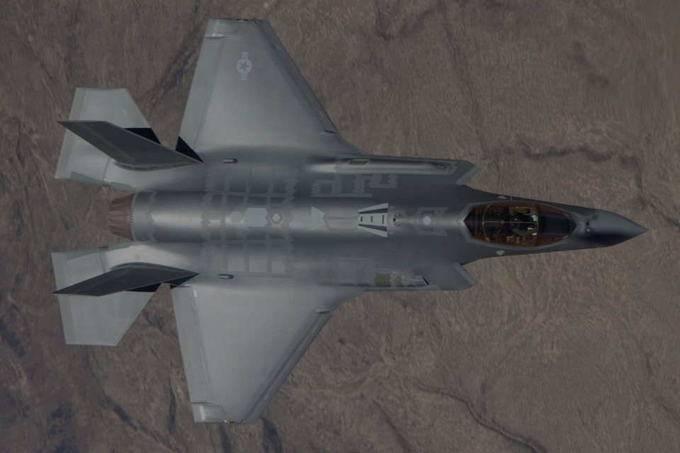 Lockheed Martin F 35 Lightning II in the air.