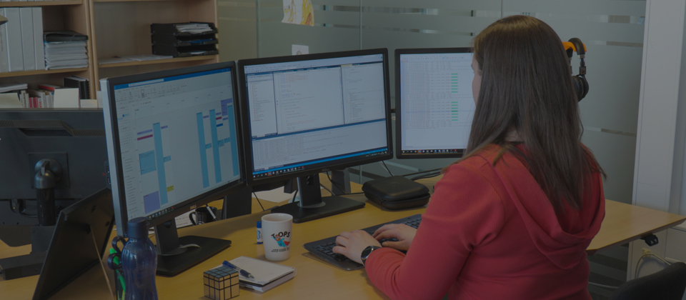 Terma employee working on a computer.