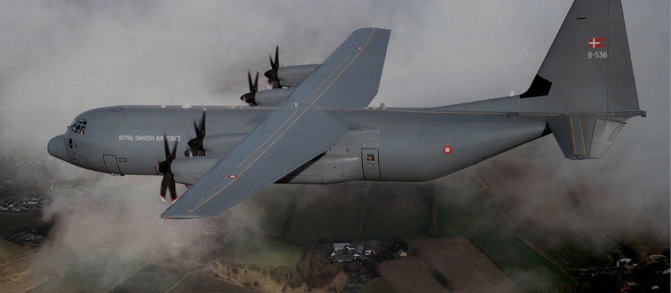 Lockheed Martin C-130J Super Hercules in the air.