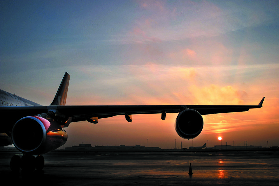 Sunset at airport