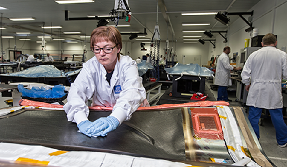 Production of carbon fiber composite aerostructures at Terma.