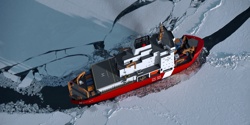 Naval Ship in Frozen Sea.