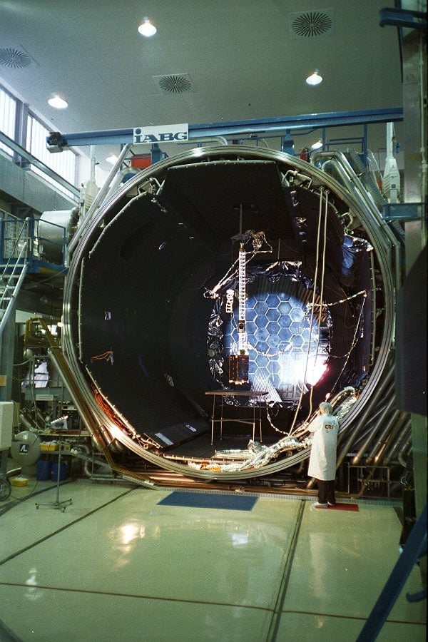 Engineers testing the Ørsted satellite at IABG