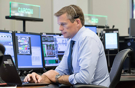 CAPCOM Andreas Mogensen in the mission control center in Houston, Texas, USA