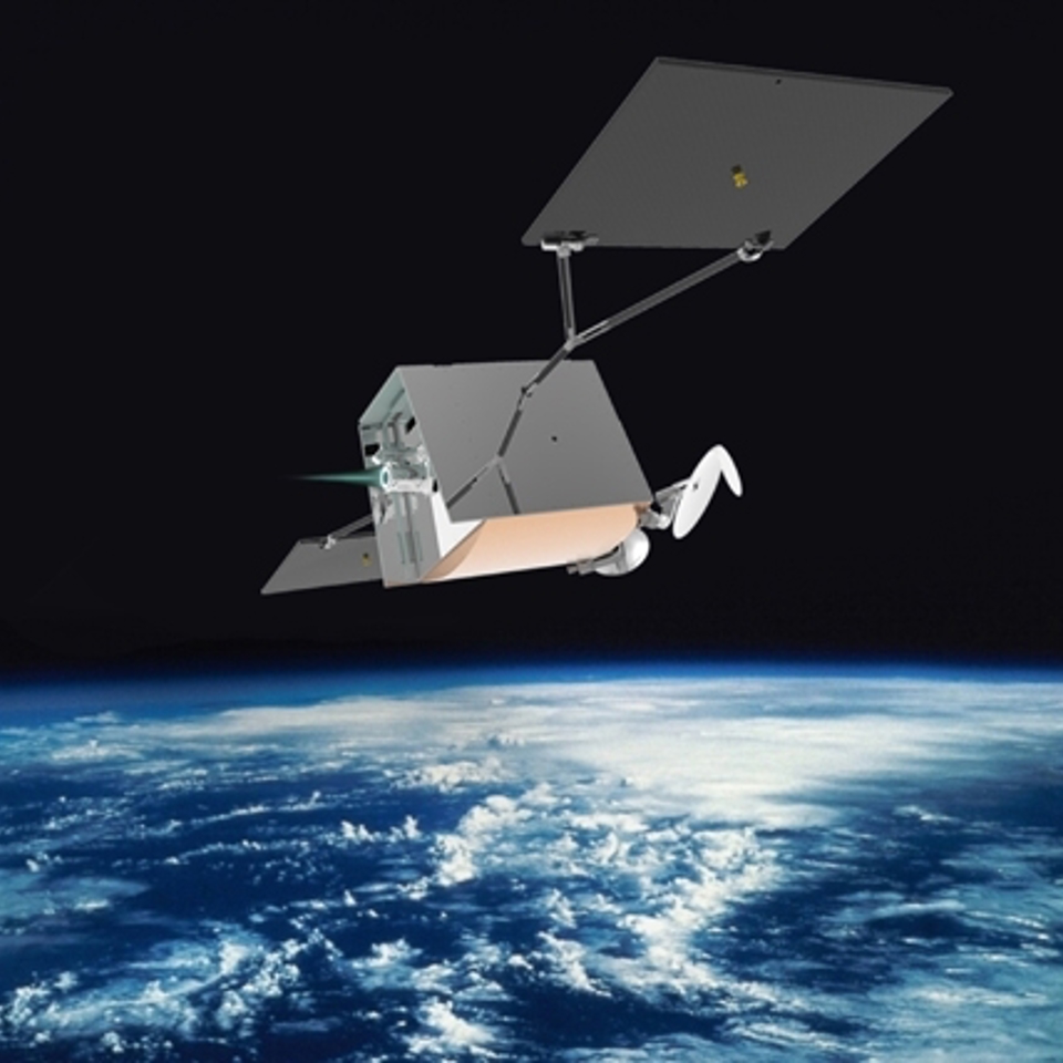 Drawing of sateliite with thruster.
