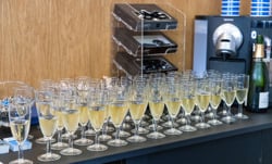 Reception Table with Champagne Glasses.
