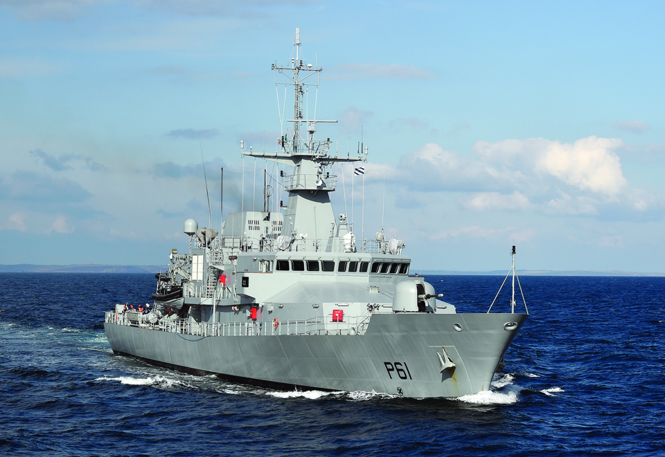 Navy vessel on the ocean.