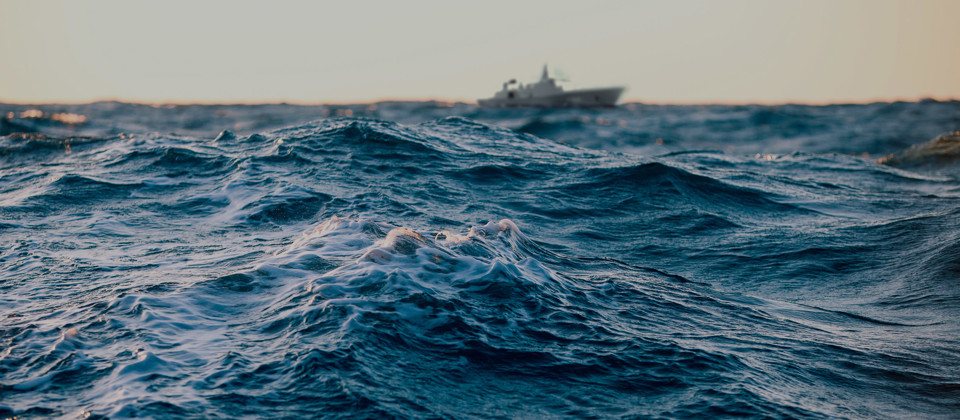 Navy vessel on the ocean.
