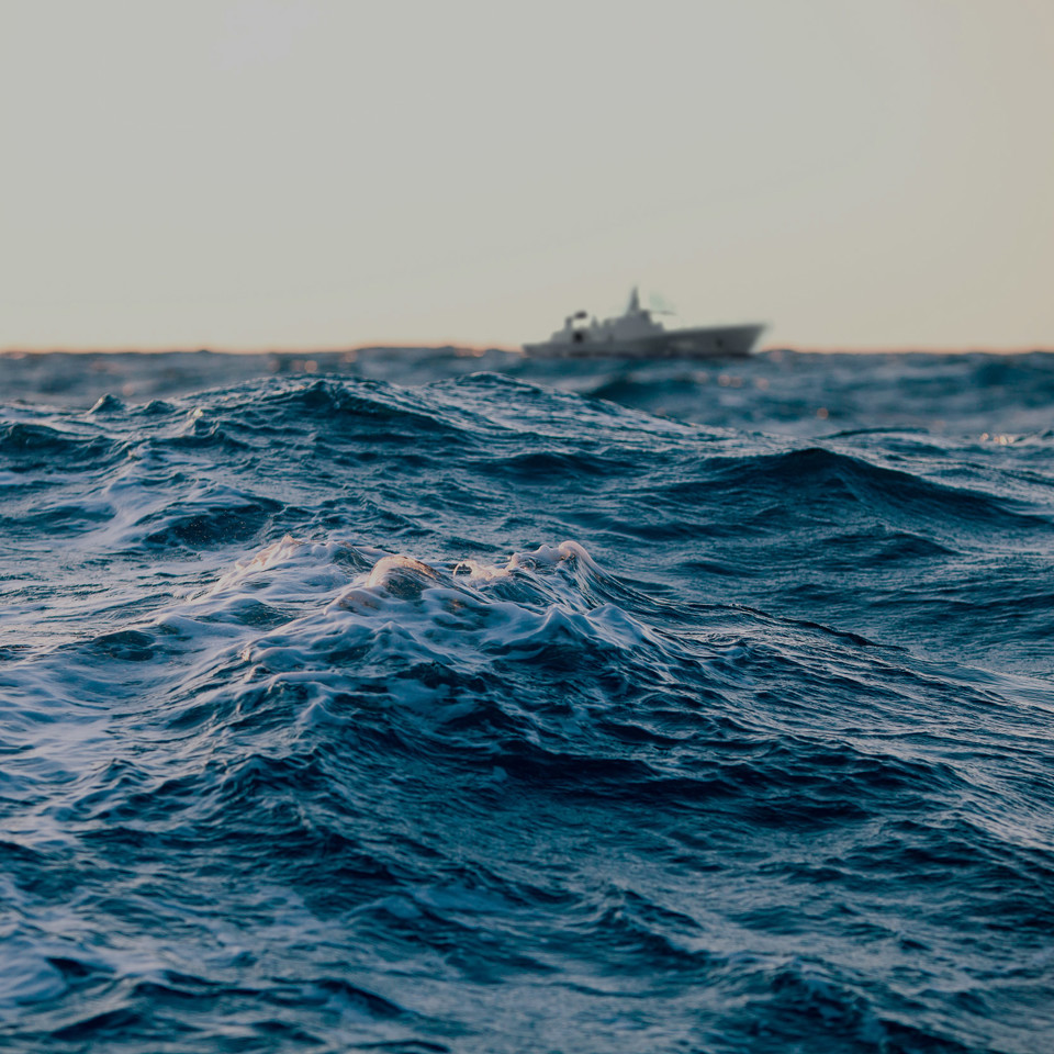 Navy vessel on the ocean.