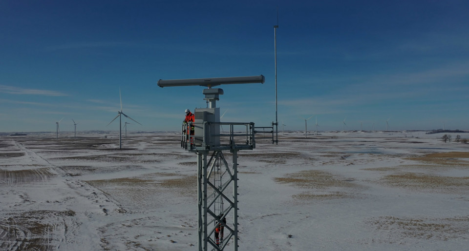 Terma SCANTER radar in front of a wind farm.