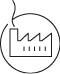 A simple black line drawing of a factory with smoke coming out of a chimney enclosed within a broken circle. Description generated by AI