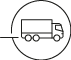A simple black line drawing of a delivery truck inside a partial circle with a horizontal line extending from the left. Description generated by AI