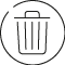 A simple black line drawing of a trash can with a lid inside a partially drawn circle. Description generated by AI