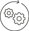 Two interlocking gears inside a circular arrow indicating a process or system in motion. Description generated by AI