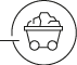 A simple black line drawing of a mining cart filled with rocks inside a circle. Description generated by AI