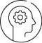 Outline of a human head in profile with a gear inside the head, all enclosed within a circular border. Description generated by AI
