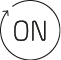 The word “ON" is centered inside a circular arrow pointing clockwise, symbolizing activation or power. Description generated by AI