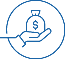 A hand is holding a money bag with a dollar sign inside a partially drawn circle. Description generated by AI