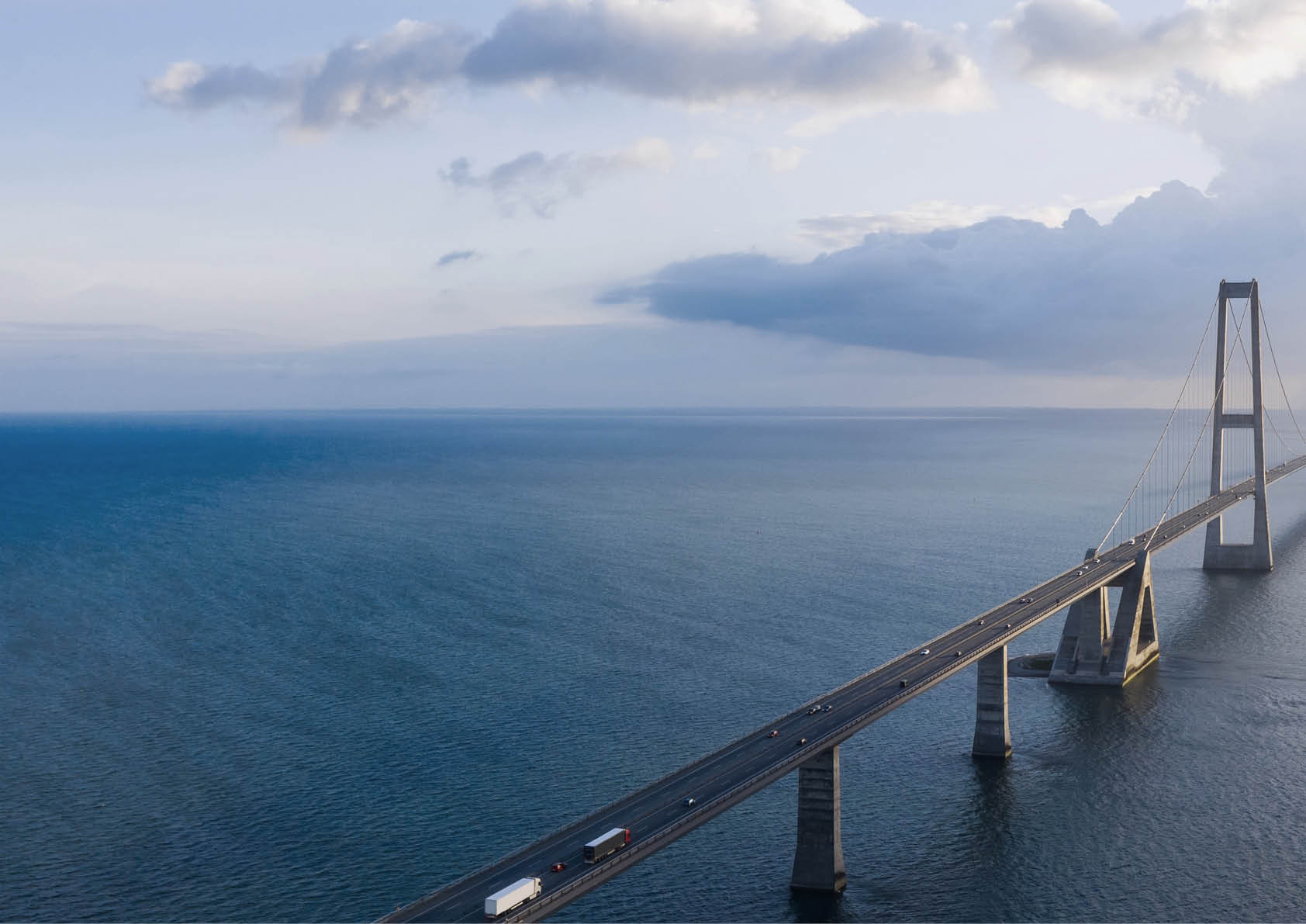 The famous Great Belt bridge ( stbroen) in Denmark, a multi-element fixed link crossing the Great Belt strait between the Danish islands of Zealand and Funen; Shutterstock ID 2173784925; purchase_order: -; job: -; client: -; other: -